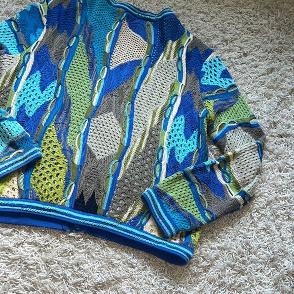 Coogi 3D Knit Cardigan Multicolor Blue Green Rare Pattern Australia Made Cotton - Picture 10 of 16